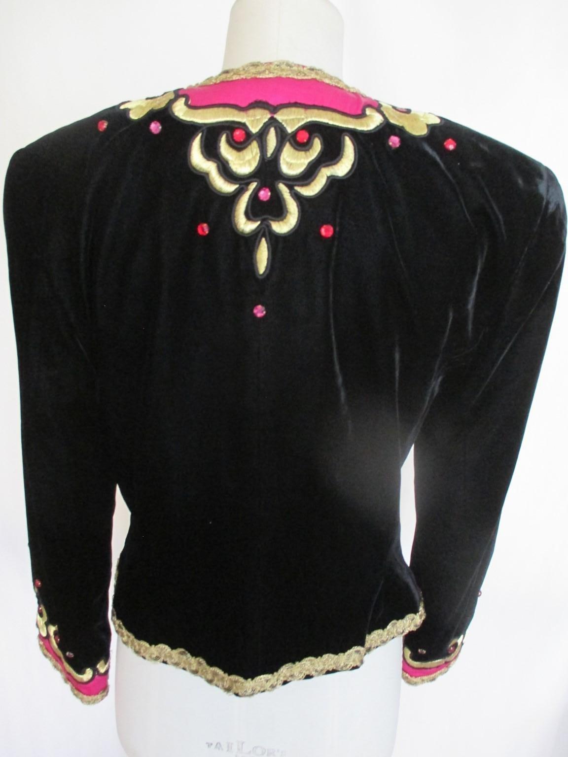 1980's Escada Black Velvet Gold Jacket and Dress Set In Good Condition In Amsterdam, NL