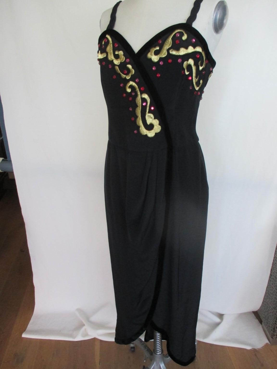 1980's Escada Black Velvet Gold Jacket and Dress Set 2