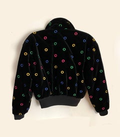 1980s Escada Black Velvet Over Shouldered Cropped Bomber Jacket