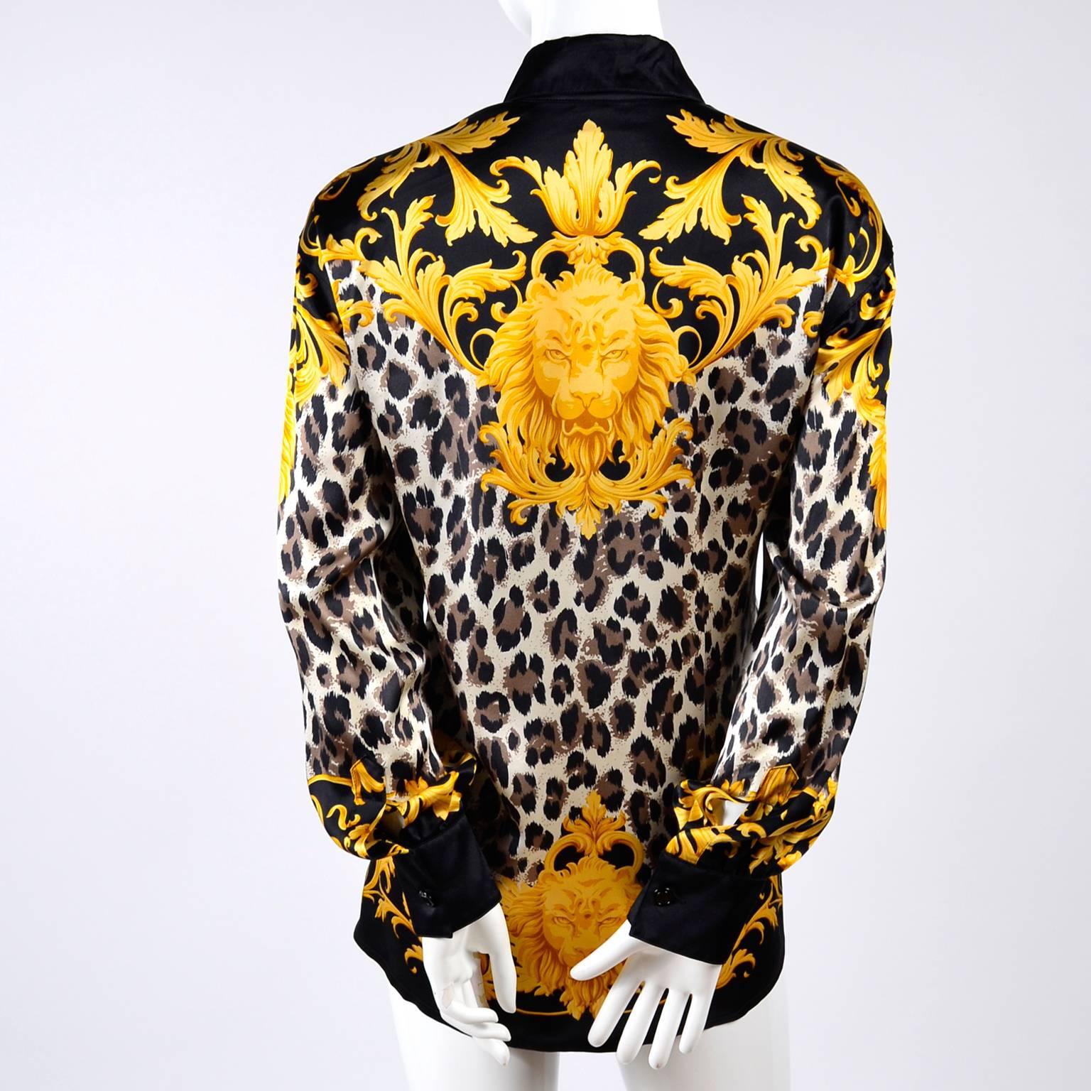 Black 1980s Escada Blouse in Silk Baroque Lion Animal Print Designed by Margaretha Ley