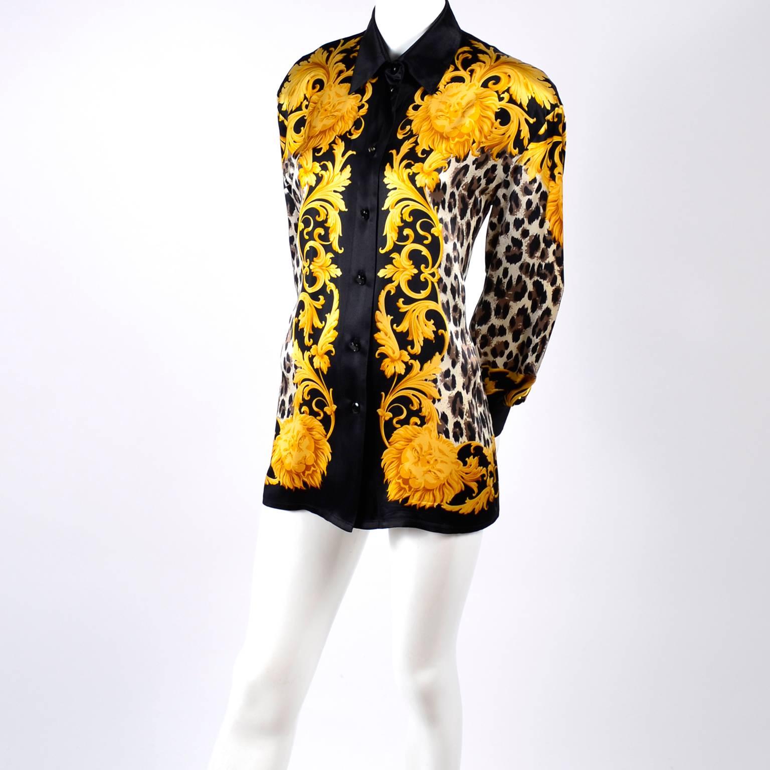1980s Escada Blouse in Silk Baroque Lion Animal Print Designed by Margaretha Ley In Excellent Condition In Portland, OR