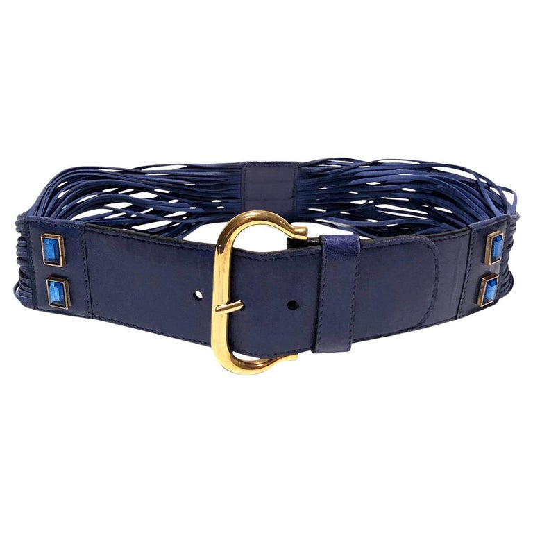 Escada Blue  Leather Belt with Crystal Bow Buckle Vintage Designer Escada Belt Cobalt Blue W/ Blue Stones Made  main image 4