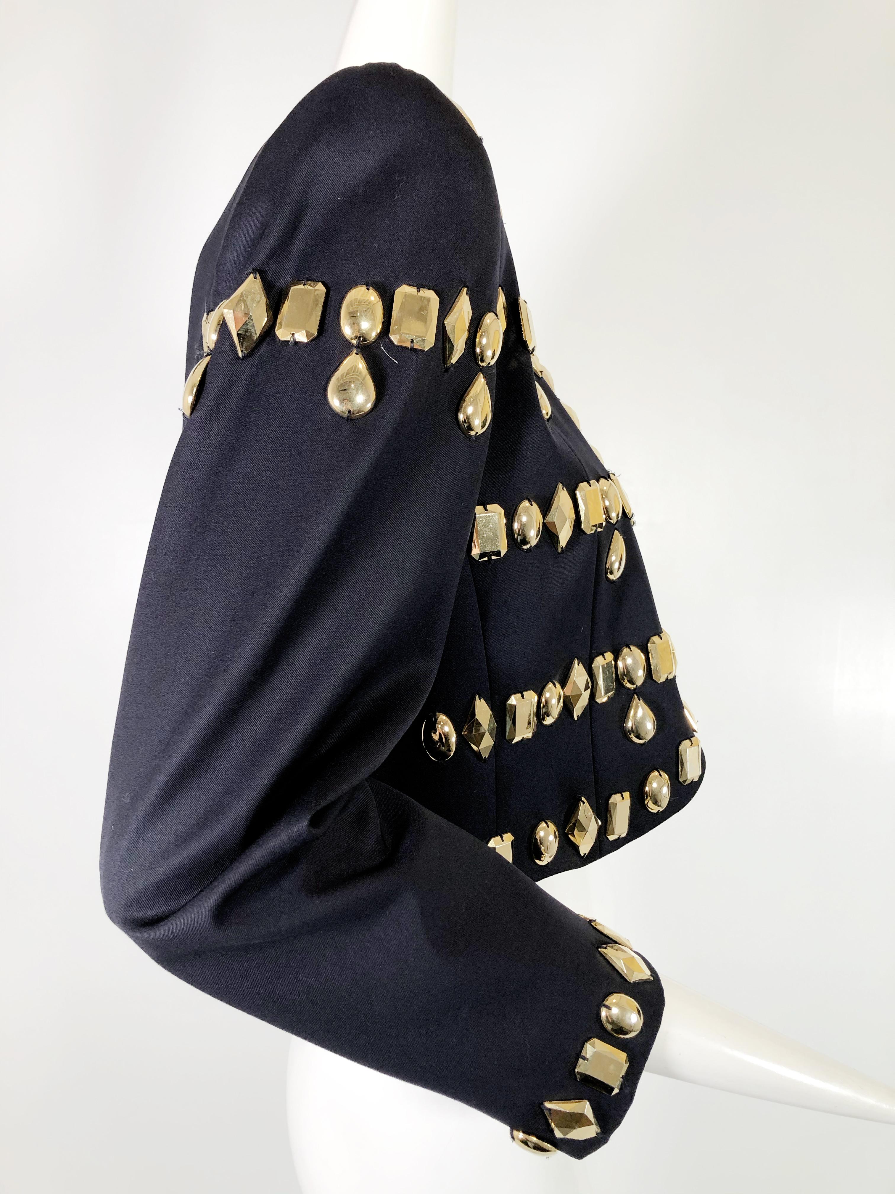 1980s Escada by Margaretha Ley Black Wool Gabardine Jacket w Gold Resin Studding 2