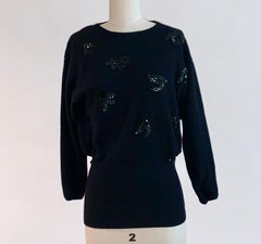1980s Escada by Margaretha Ley Peekaboo Side Black Sequin Embellished Sweater