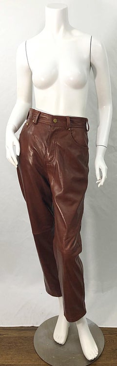 1990s Escada by Margaretha Ley Size 34 / US 2 Caramel Brown 80s Leather Pants