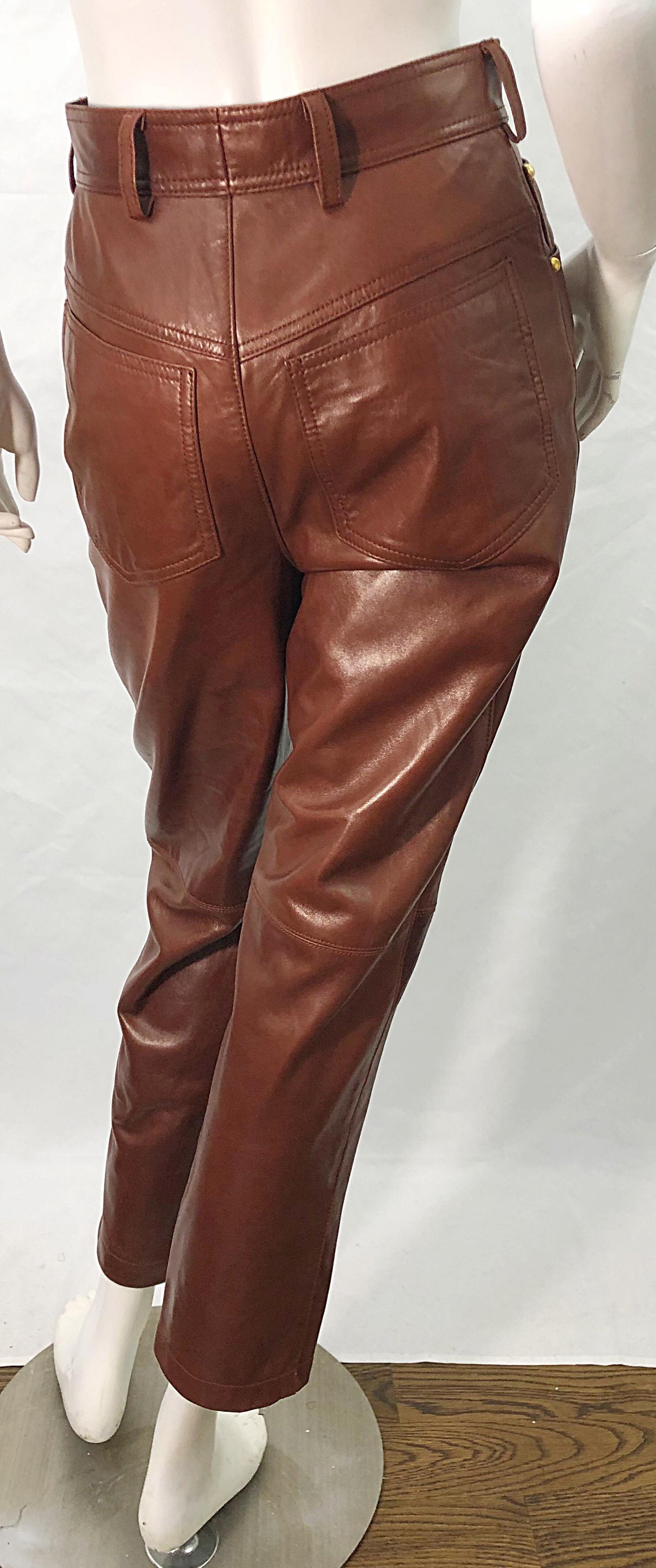 Women's 1990s Escada by Margaretha Ley Size 34 / US 2 Caramel Brown 80s Leather Pants For Sale
