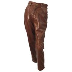 Retro 1990s Escada by Margaretha Ley Size 34 / US 2 Caramel Brown 80s Leather Pants