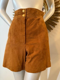 Pantalones cortos de talle alto Escada color coñac de los años 80 con cremallera y bolsillos laterales