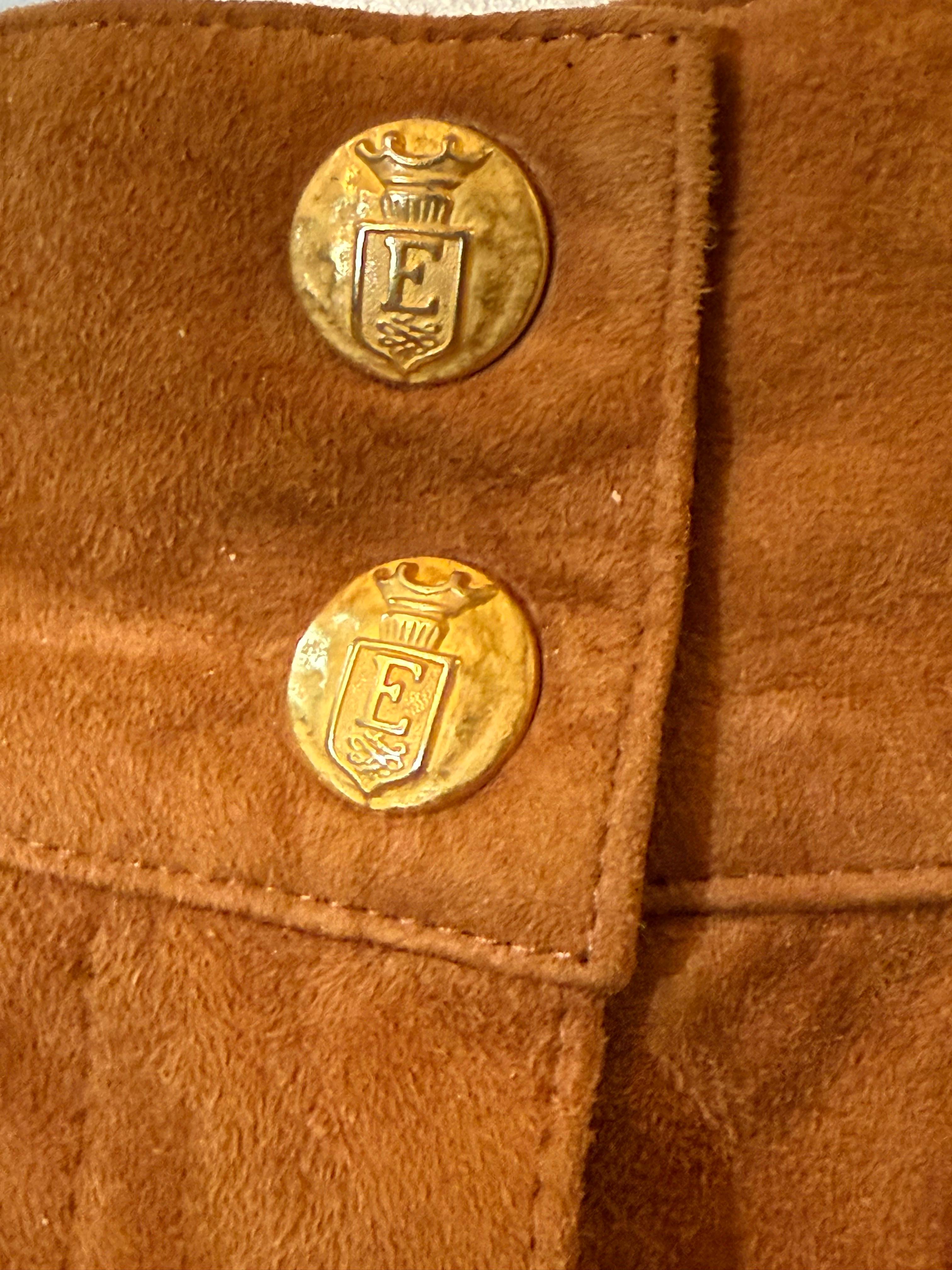 1980 Escada - Short à taille haute en daim couleur cognac avec braguette zippée et poches latérales en vente 4