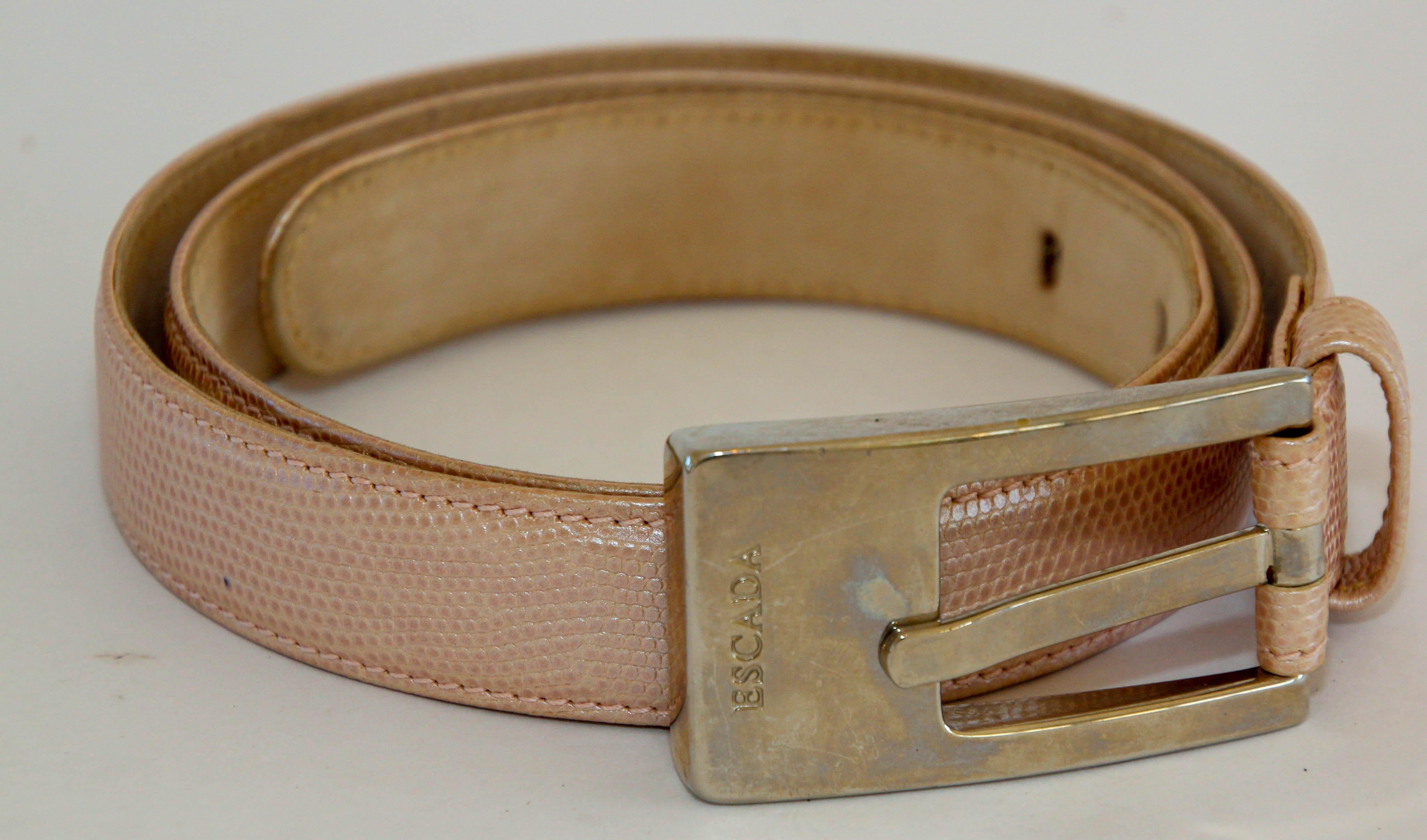 Brown 1980's ESCADA Cornflower Embossed  Pink Leather Belt For Sale