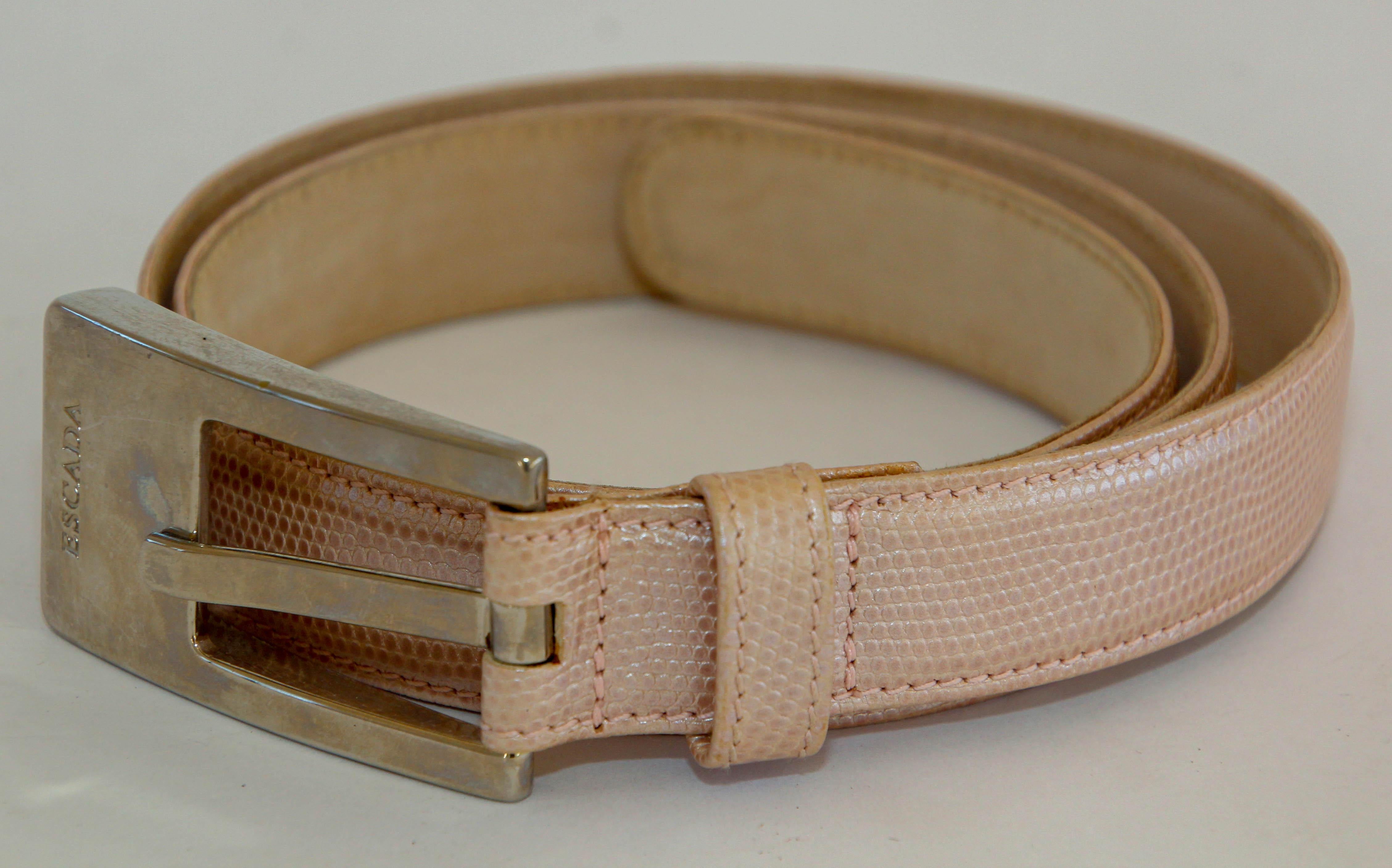 Women's or Men's 1980's ESCADA Cornflower Embossed  Pink Leather Belt For Sale