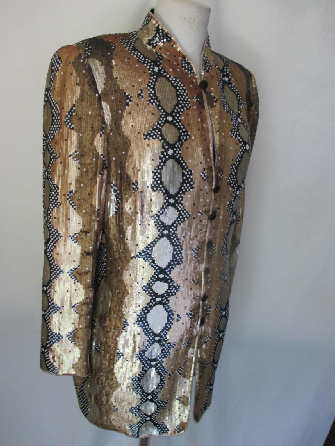 1980's Escada Couture Gold Sequins Jacket For Sale 2