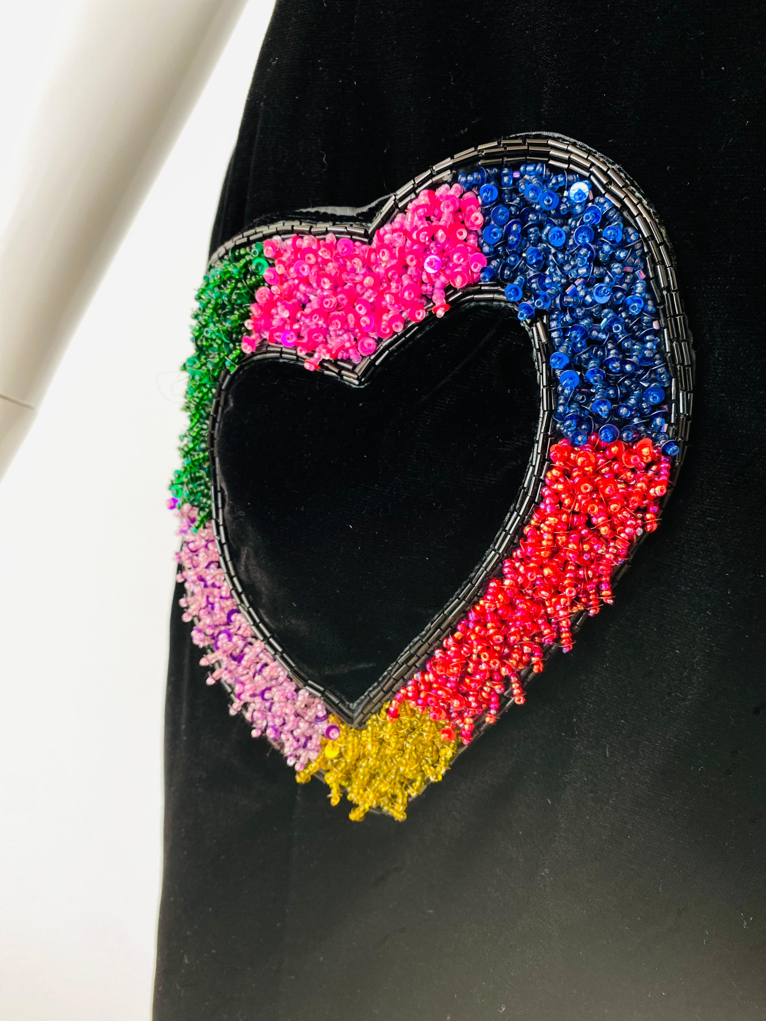 Gray 1980s Escada Couture Velvet Heart Beaded Dress For Sale