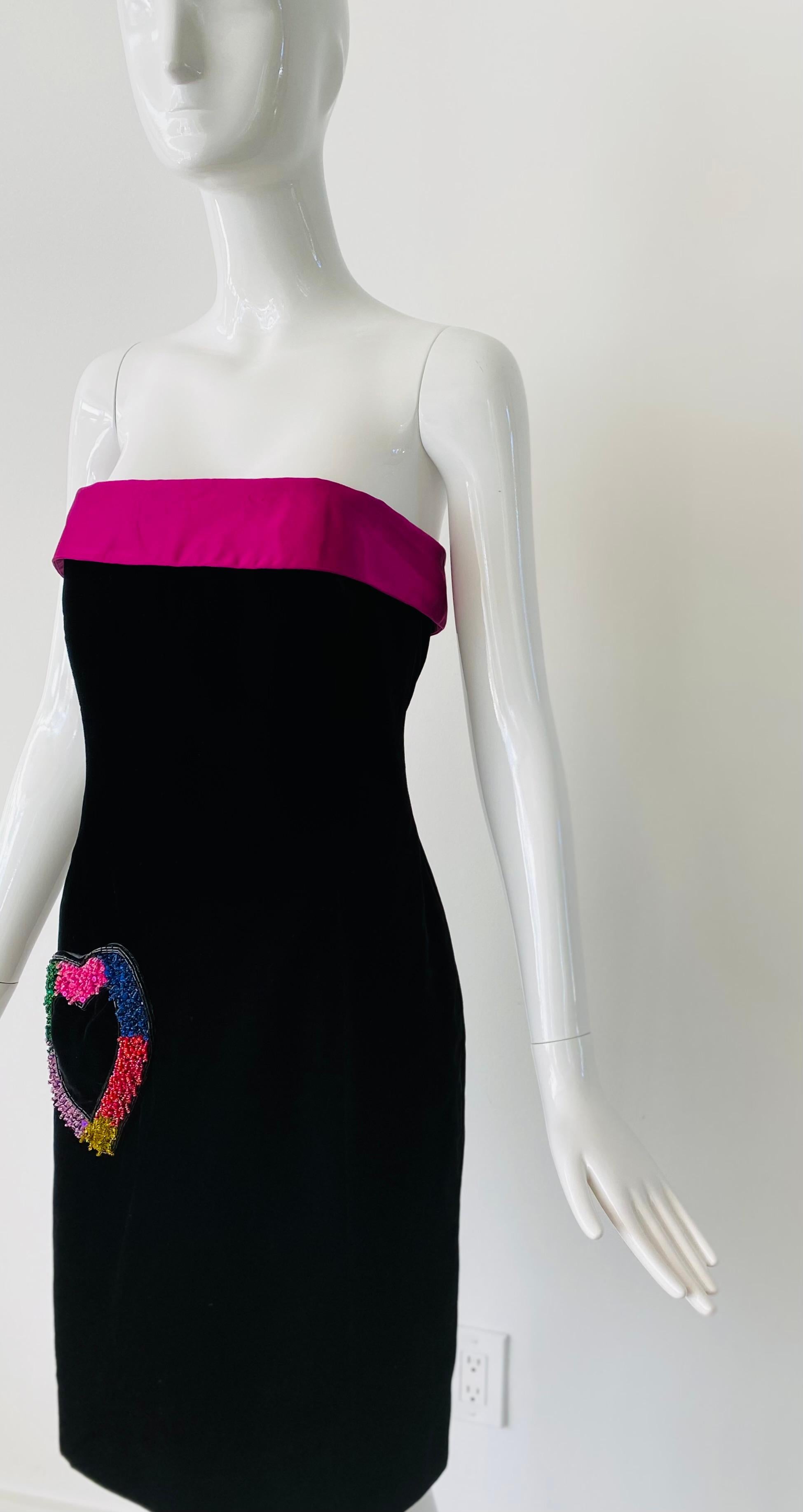 1980er Escada Couture Samt-Herz-Perlenkleid im Zustand „Gut“ im Angebot in Miami, FL