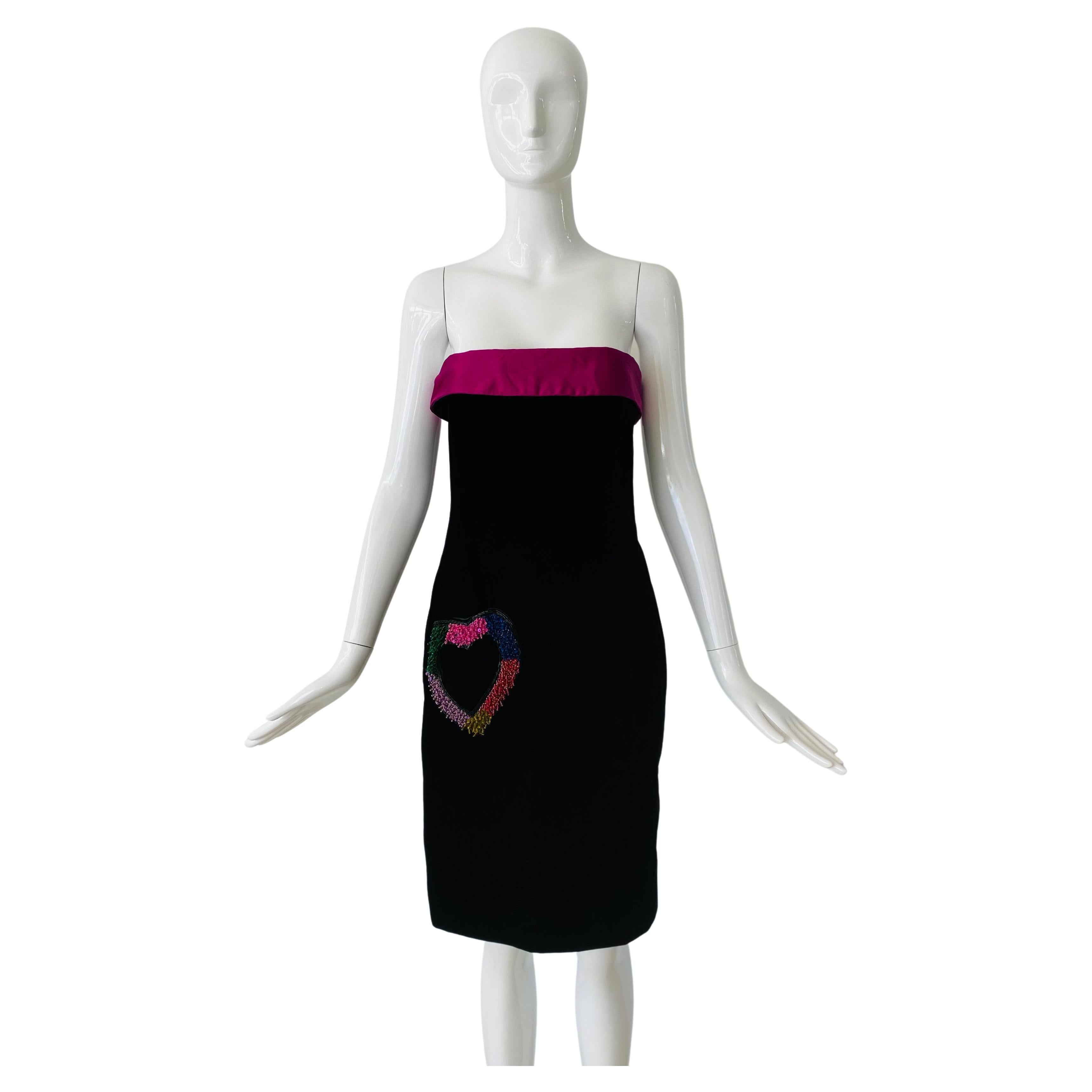 1980s Escada Couture Velvet Heart Beaded Dress For Sale