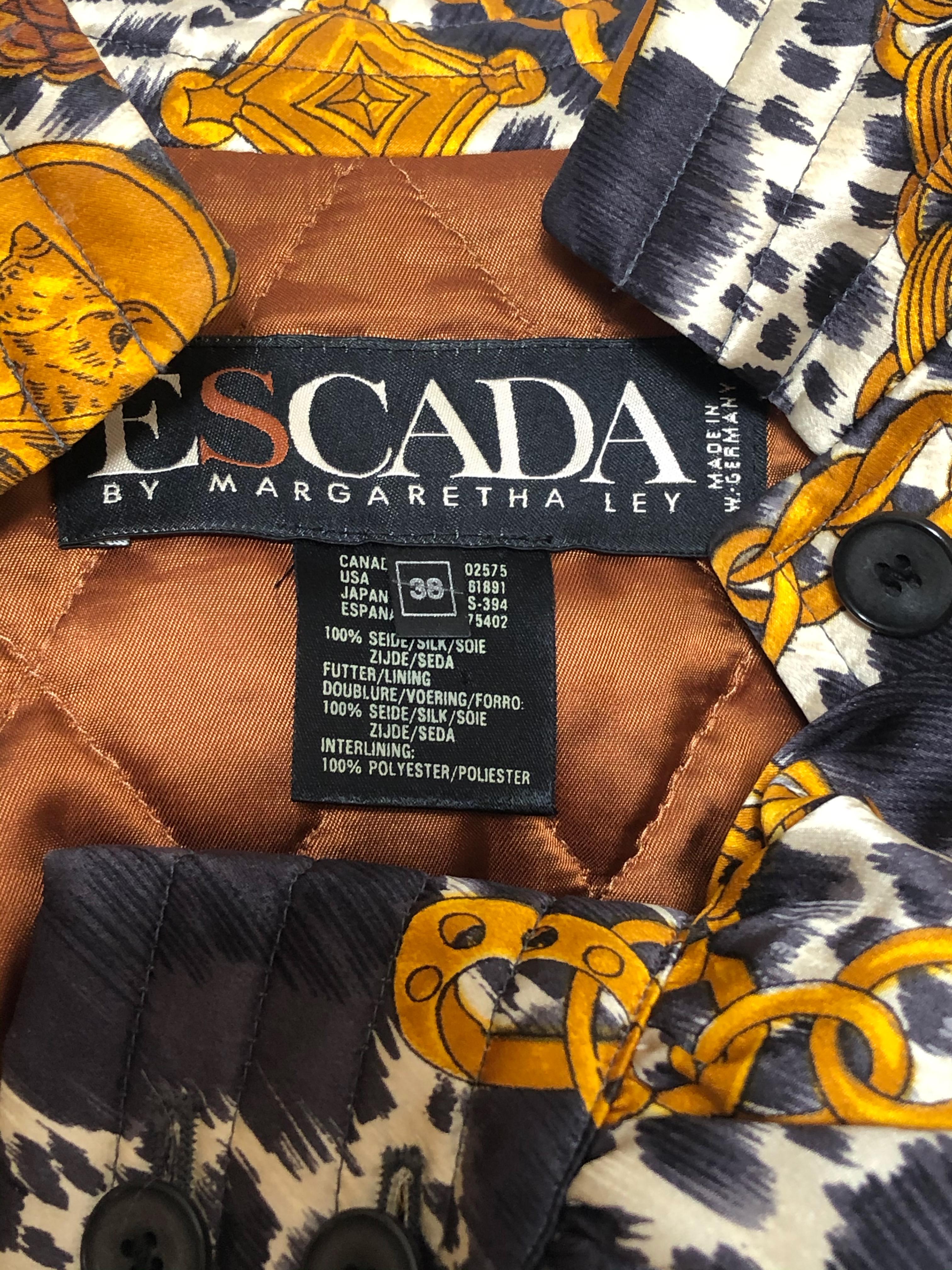 1980s Escada Dog with Chains and Logo Medallion Print Silk Bomber Jacket For Sale 7