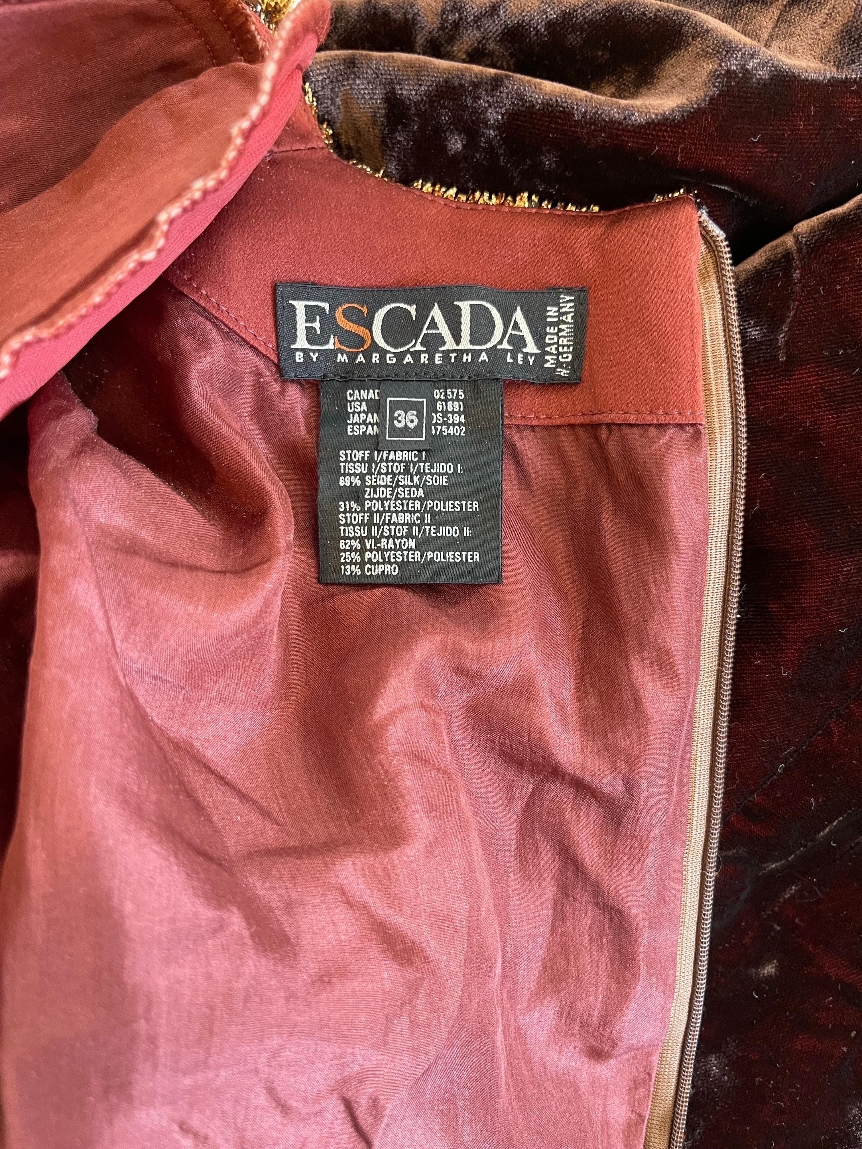 1980s Escada Gold and Velvet Dress For Sale 3