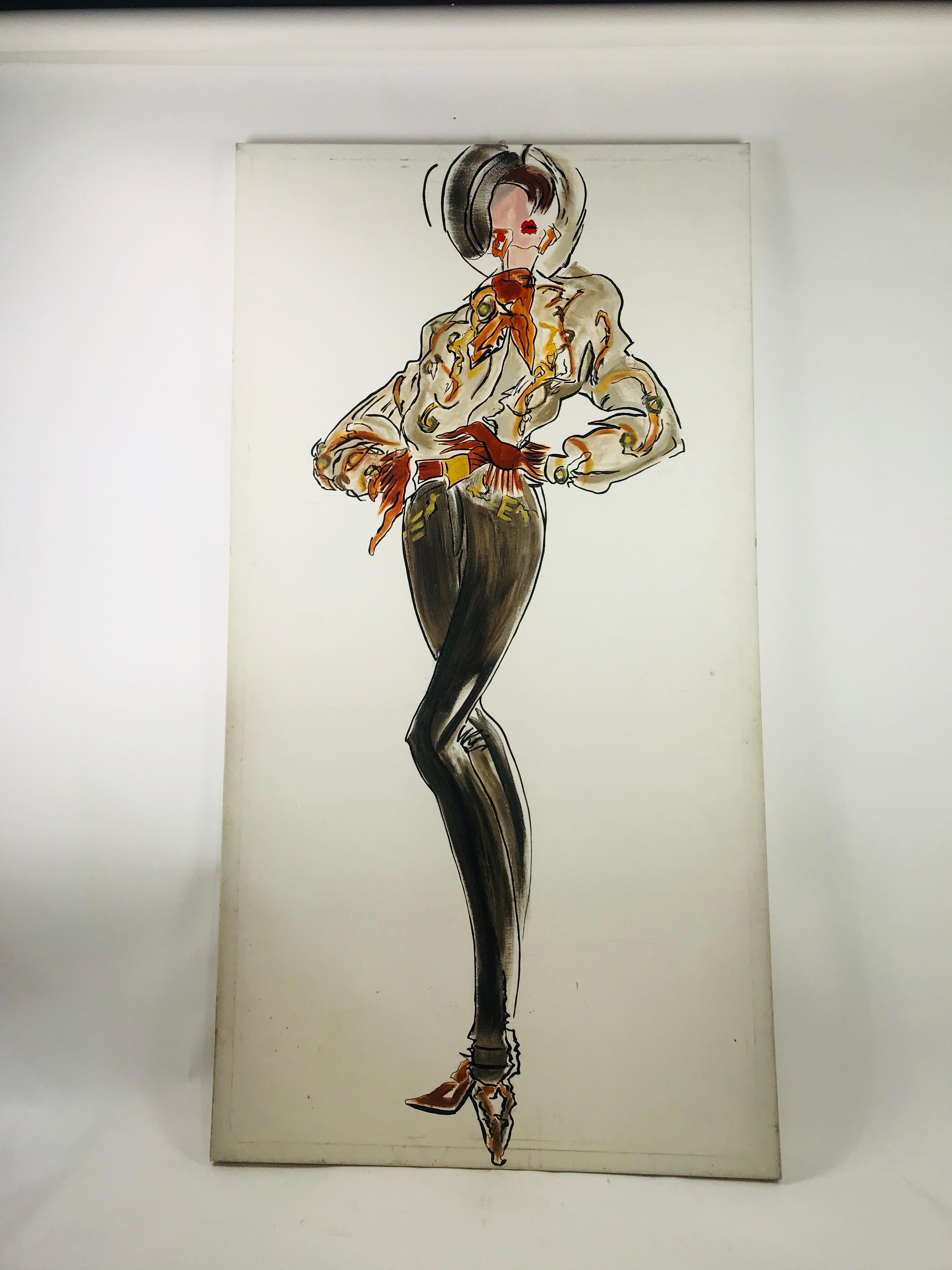 American 1980s Escada Magazine Advertisement Oil on Canvas Fashion Painting