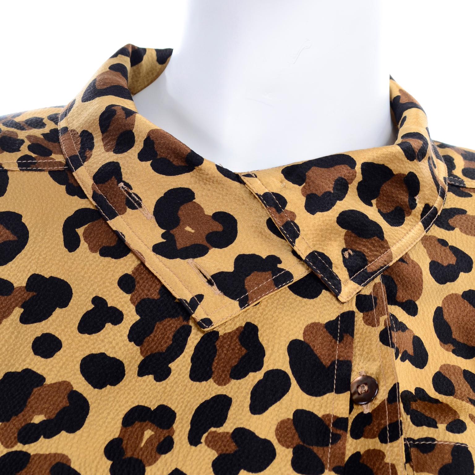 1980s Escada Margaretha Ley Silk Animal Print Blouse & Brown Wrap Skirt w/ Belt For Sale 3