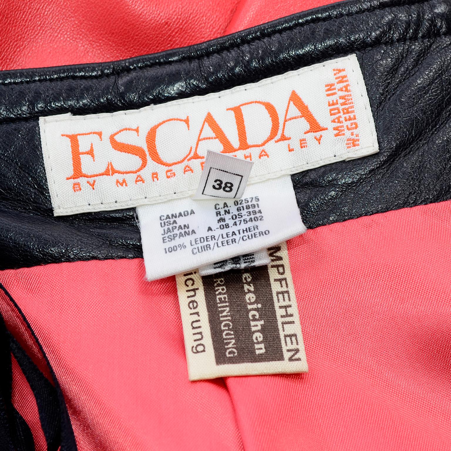 1980s Escada Margaretha Ley Vintage Red & Black Color Block Leather Skirt For Sale 2