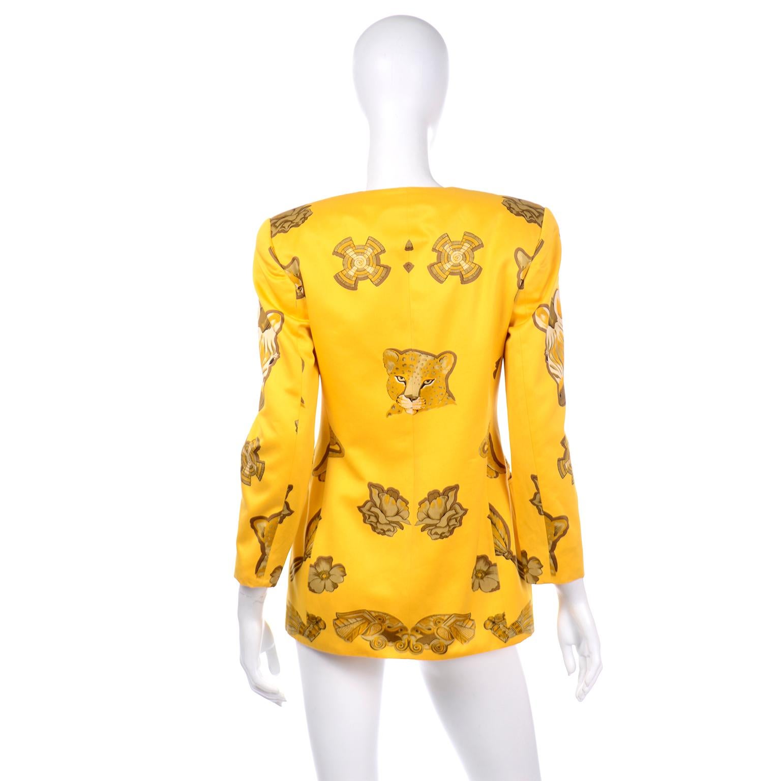 Women's 1980s Escada Margaretha Ley Vintage Yellow Print Polished Cotton Jacket