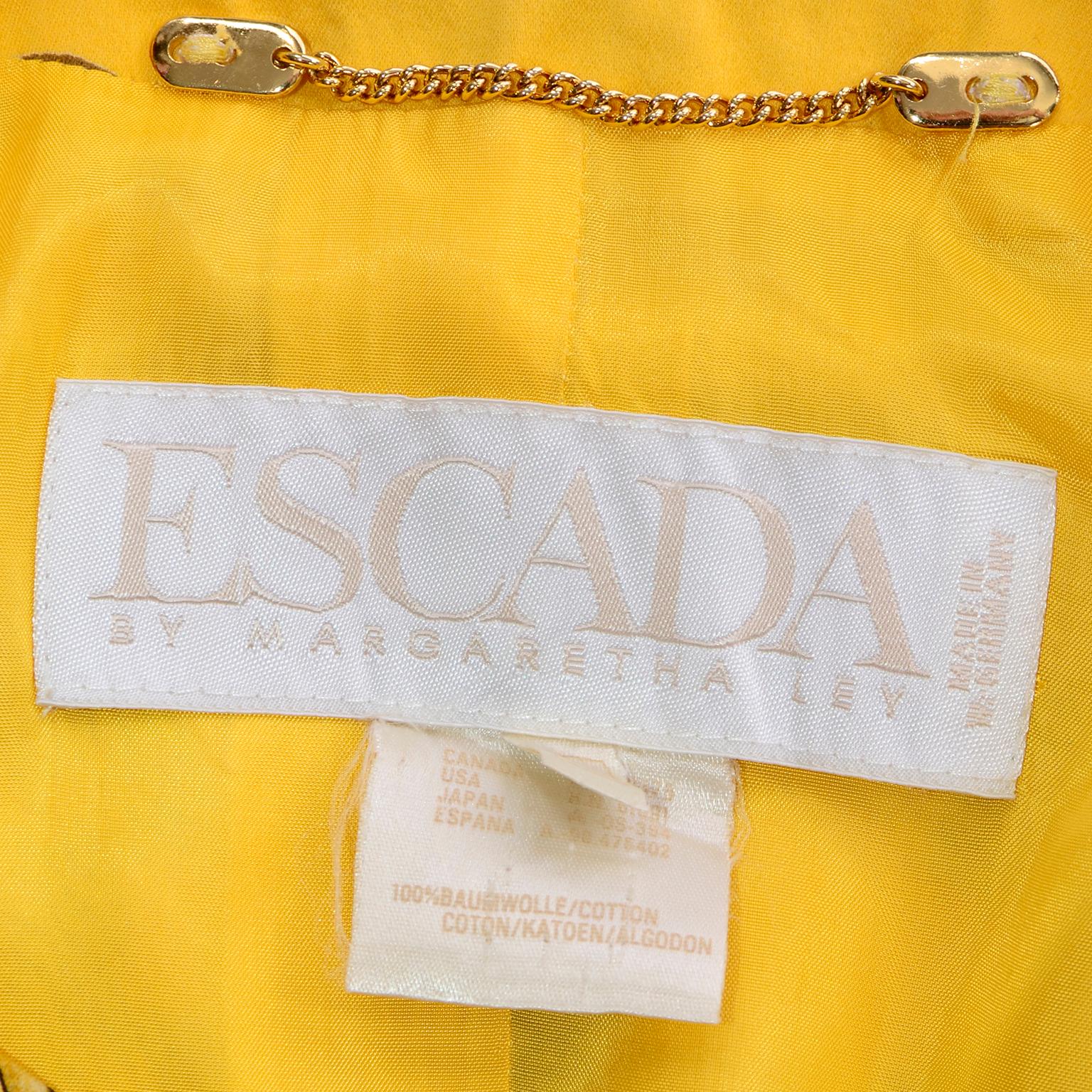 1980s Escada Margaretha Ley Vintage Yellow Print Polished Cotton Jacket 5