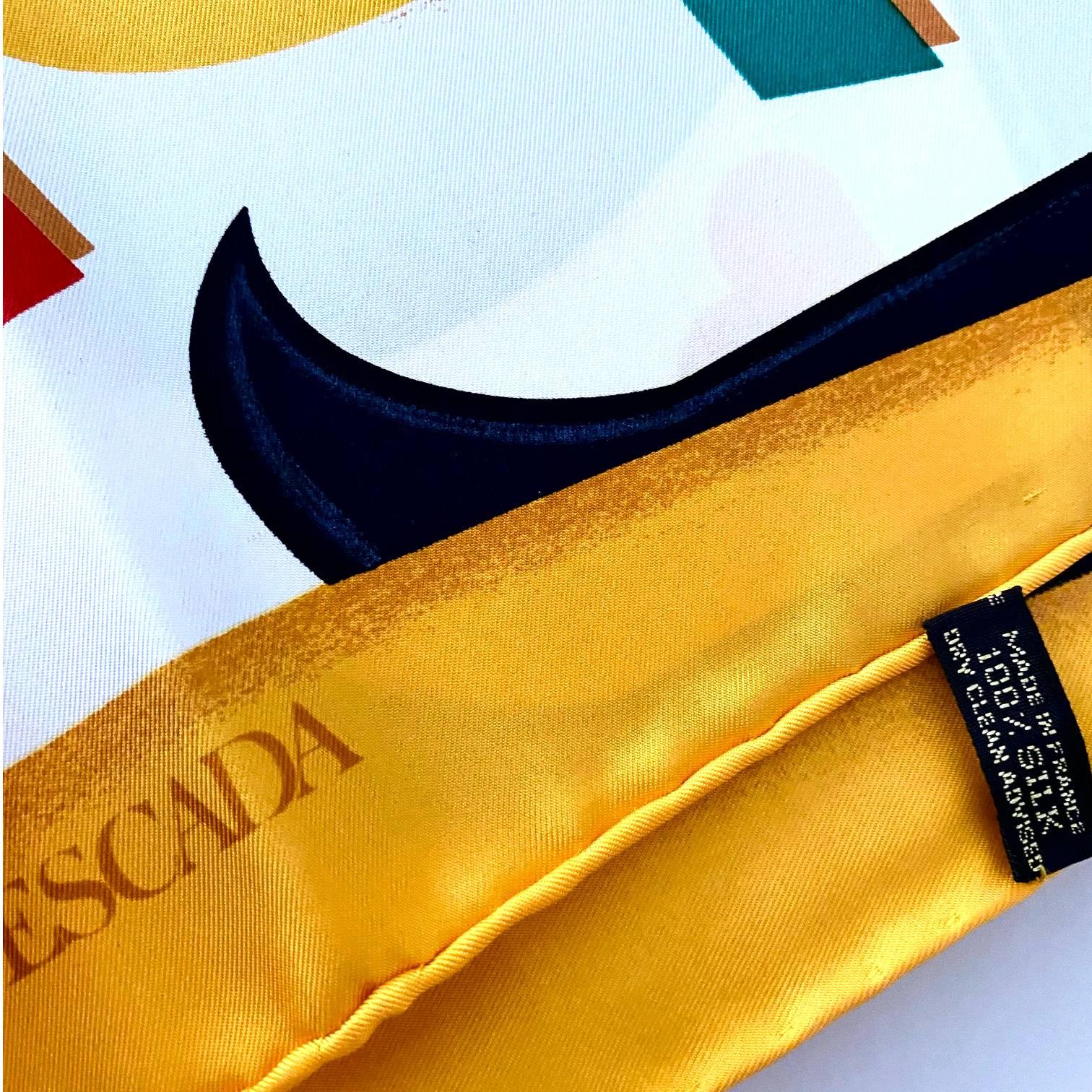 Orange 1980s Escada Multi Color Abstract Geometric Silk Scarf For Sale