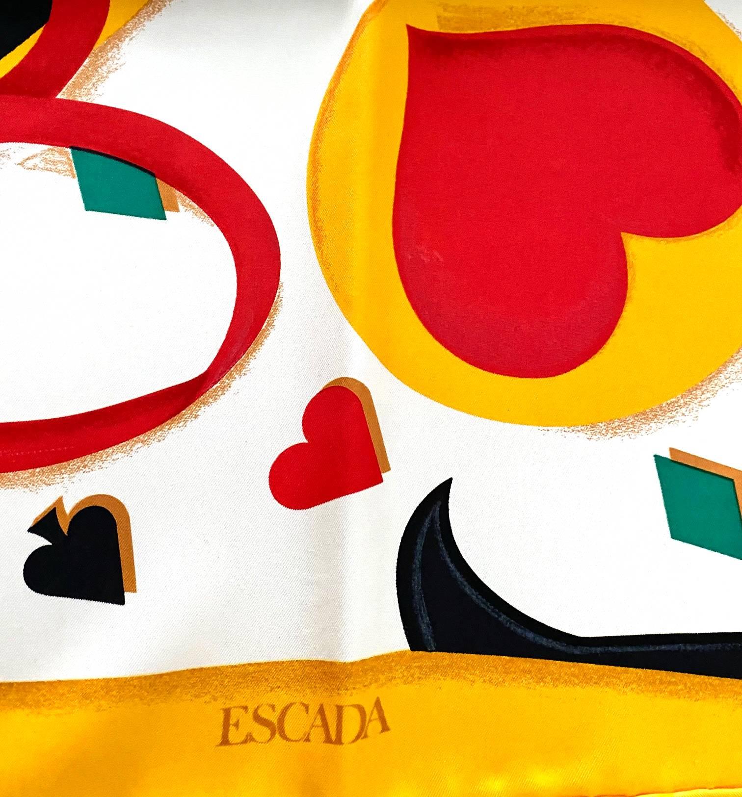 1980s Escada Multi Color Abstract Geometric Silk Scarf  In Excellent Condition For Sale In London, GB