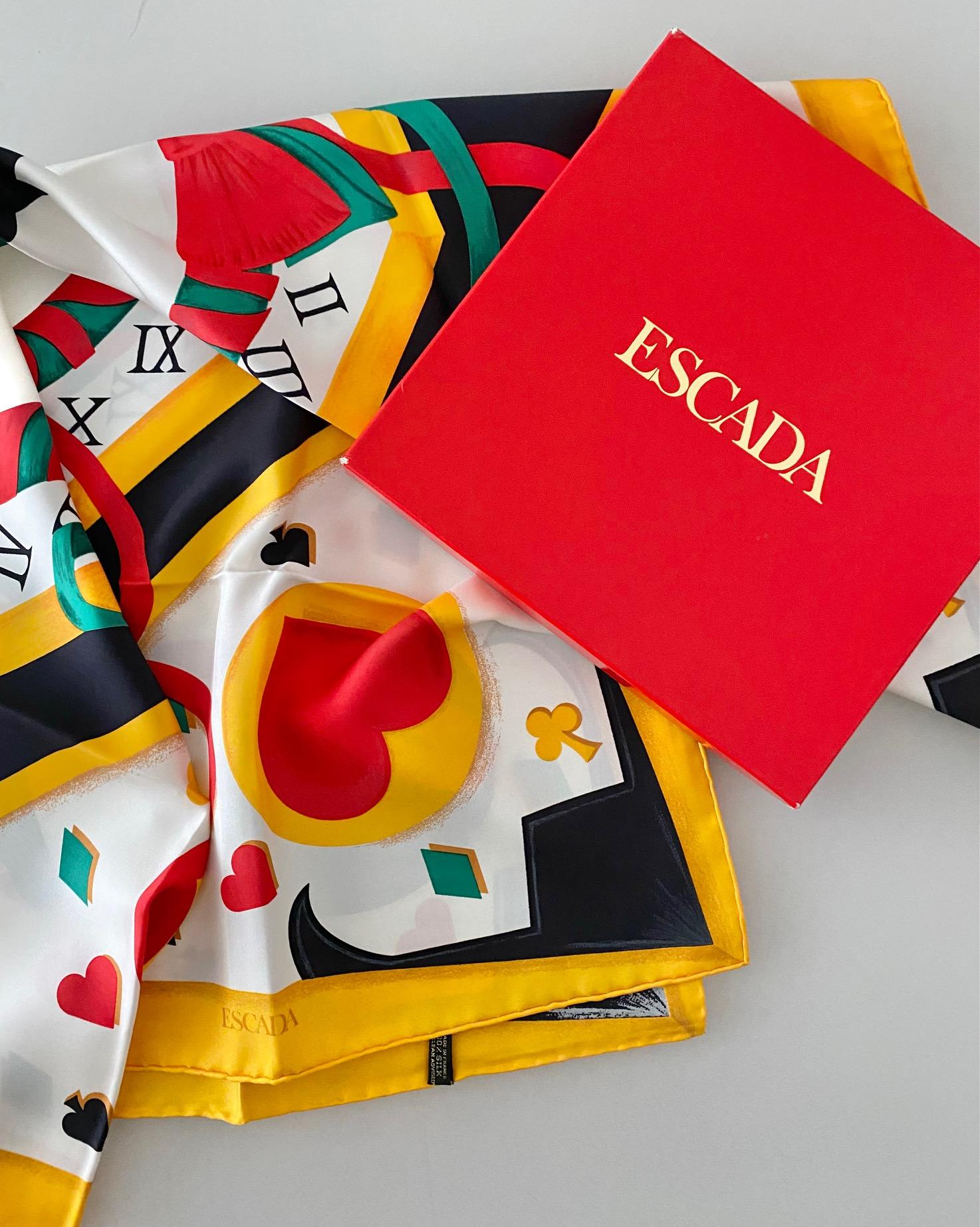 Women's or Men's 1980s Escada Multi Color Abstract Geometric Silk Scarf  For Sale