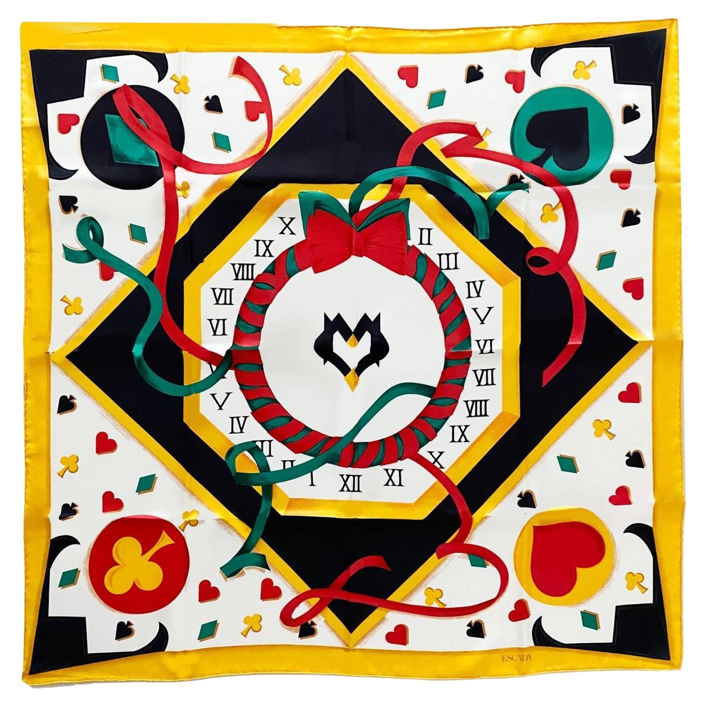 1980s Escada Multi Color Abstract Geometric Silk Scarf