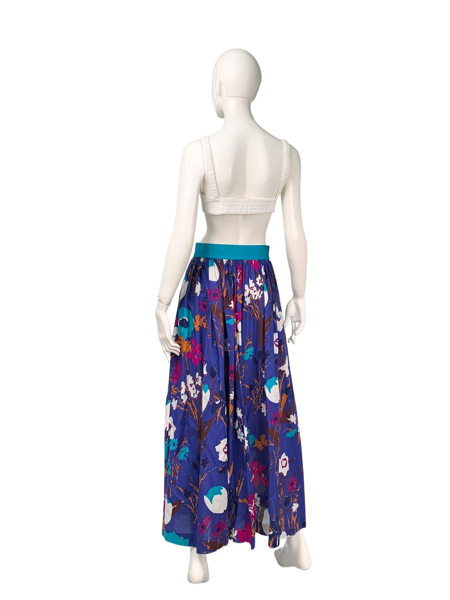 1980s Escada Multicolour Cotton Button Front Full Maxi Skirt In Excellent Condition In TARRAGONA, ES