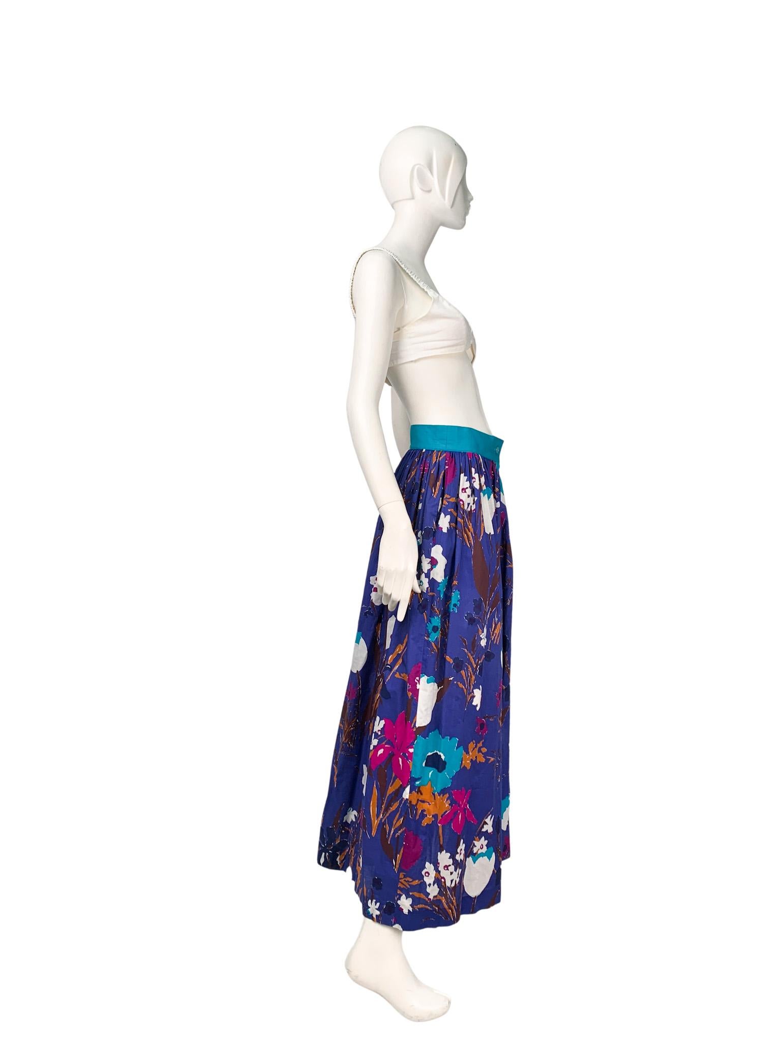 Women's 1980s Escada Multicolour Cotton Button Front Full Maxi Skirt
