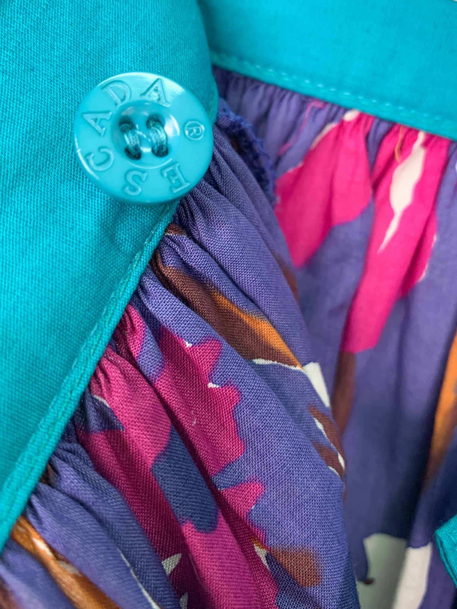 1980s Escada Multicolour Cotton Button Front Full Maxi Skirt 4