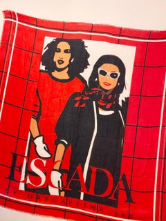 1980s Escada Logo Extra Large Red Stole Scarf