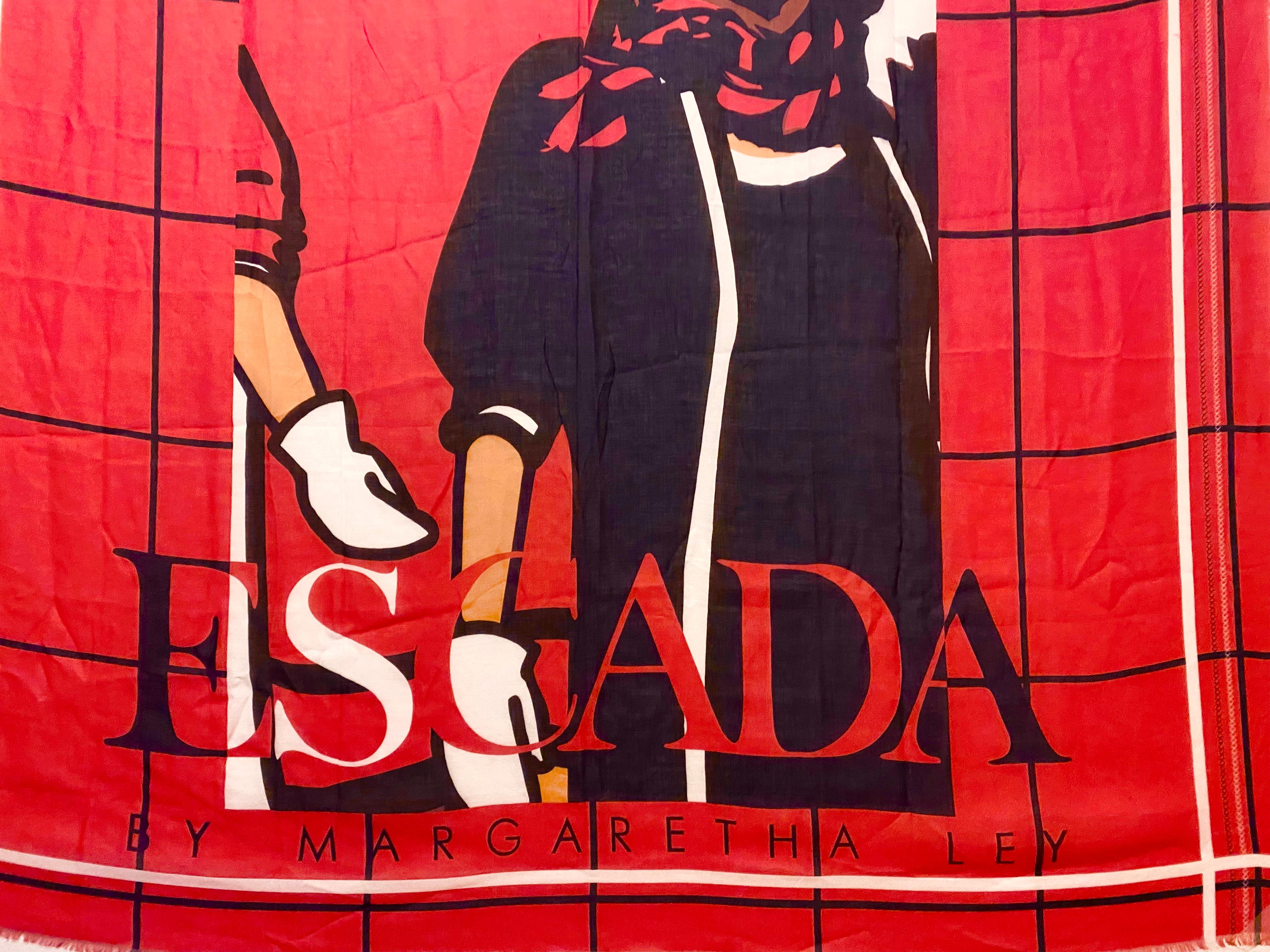 1980s Escada Logo Extra Large Red Stole Scarf  In Good Condition For Sale In London, GB