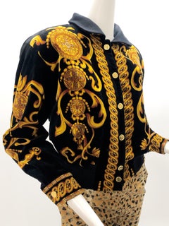 1980s Escada Scrollwork and Coin Printed Cotton Velvet Bomber Jacket