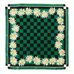 1980s Escada Silk Squared Checkered Edelweiss Print Scarf