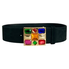 1980s Escada Suede Jewelled Stone Buckle Belt