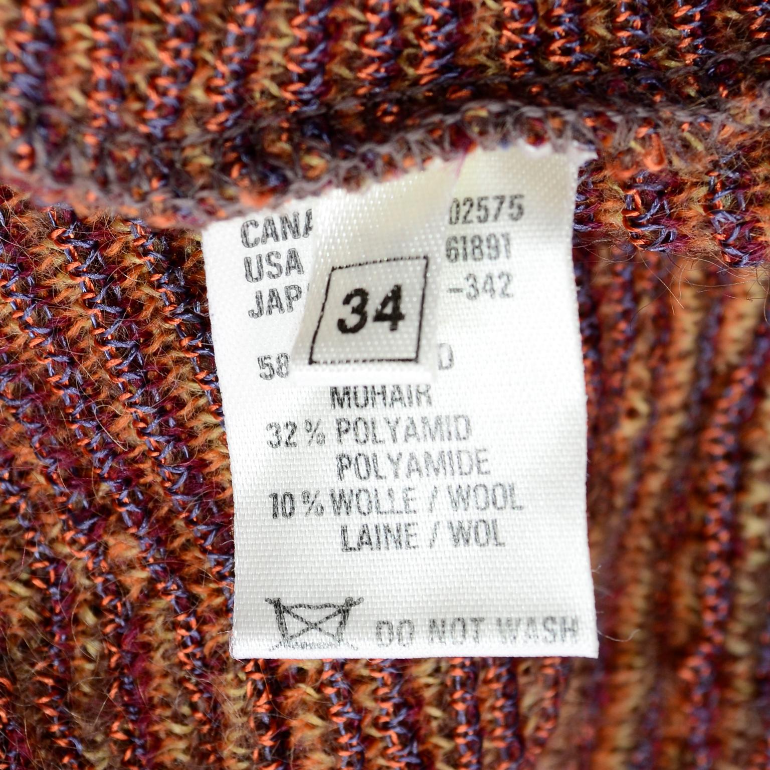 1980s Escada Vintage Mohair Wool Brown Orange & Green Oversized Cardigan Sweater 1