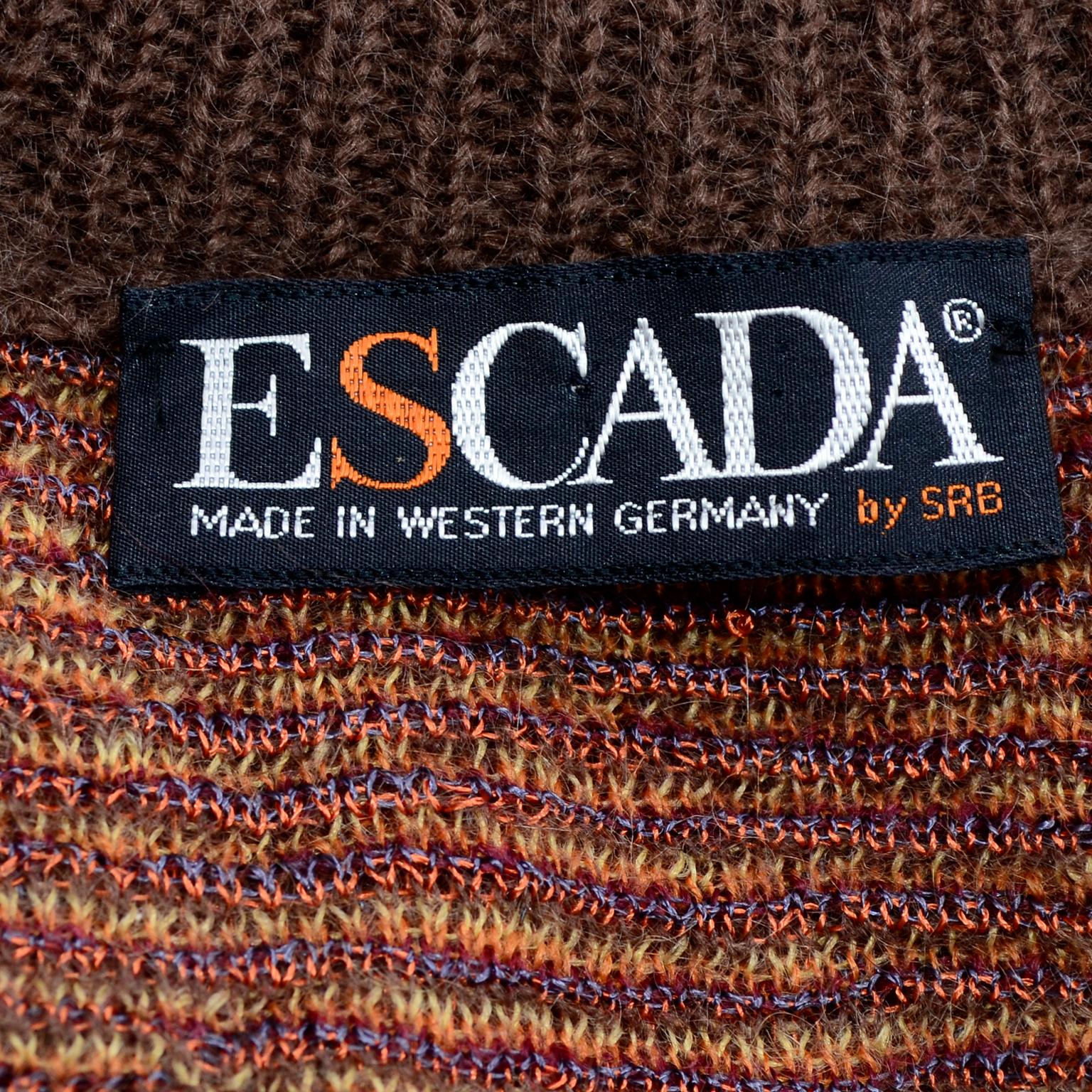 1980s Escada Vintage Mohair Wool Brown Orange & Green Oversized Cardigan Sweater 2