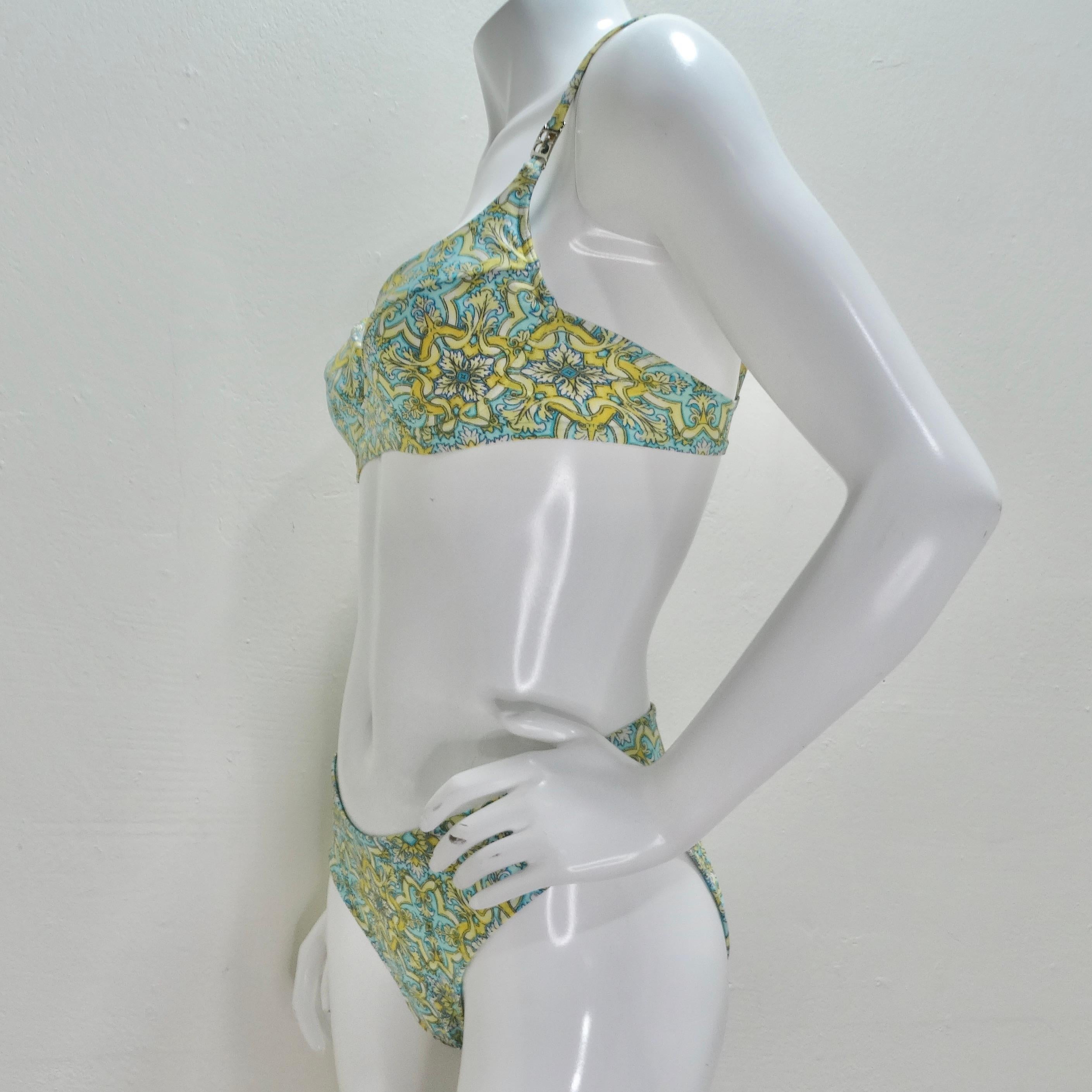 Bikini Escape bleu et jaune des années 1980 en vente 7