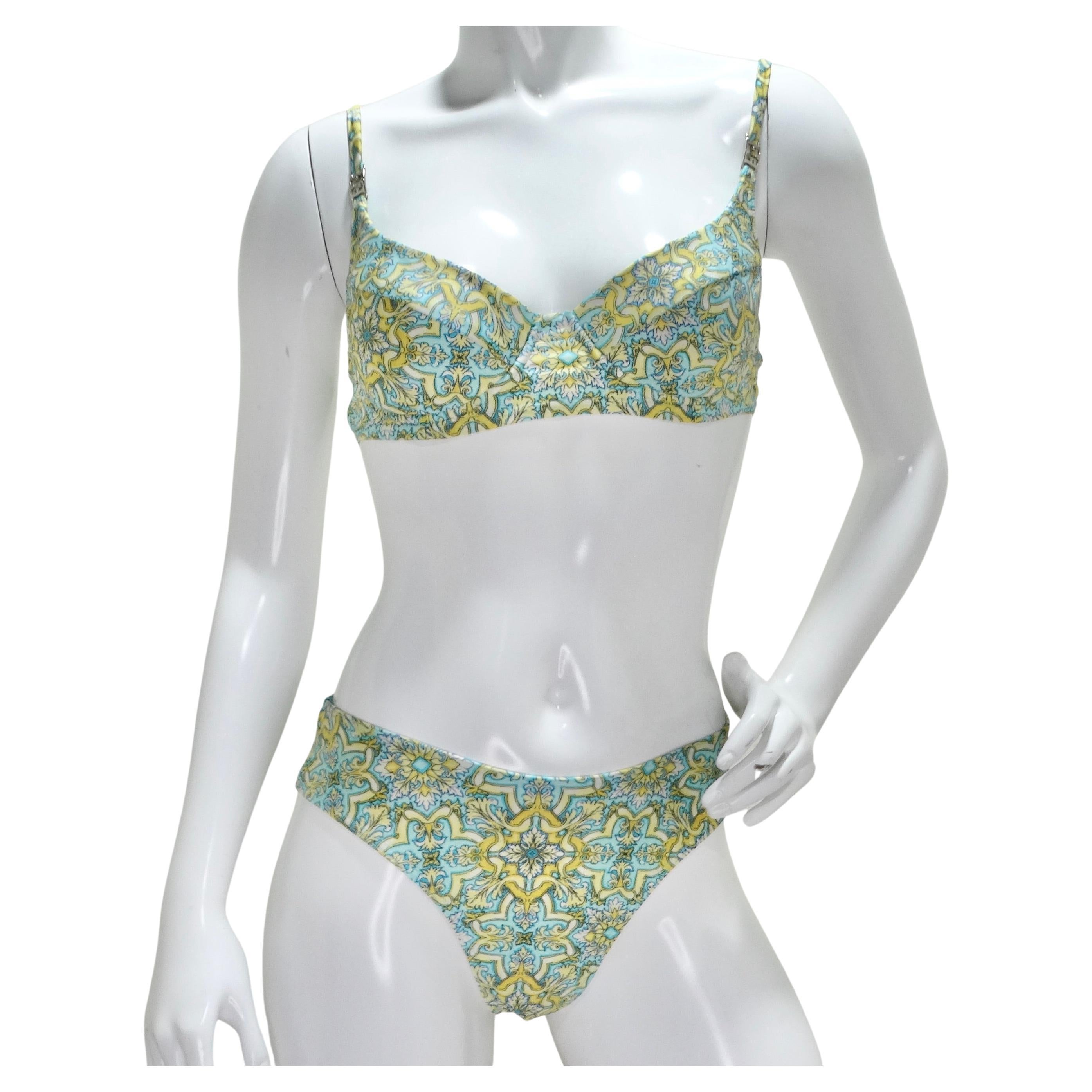 Bikini Escape bleu et jaune des années 1980 en vente