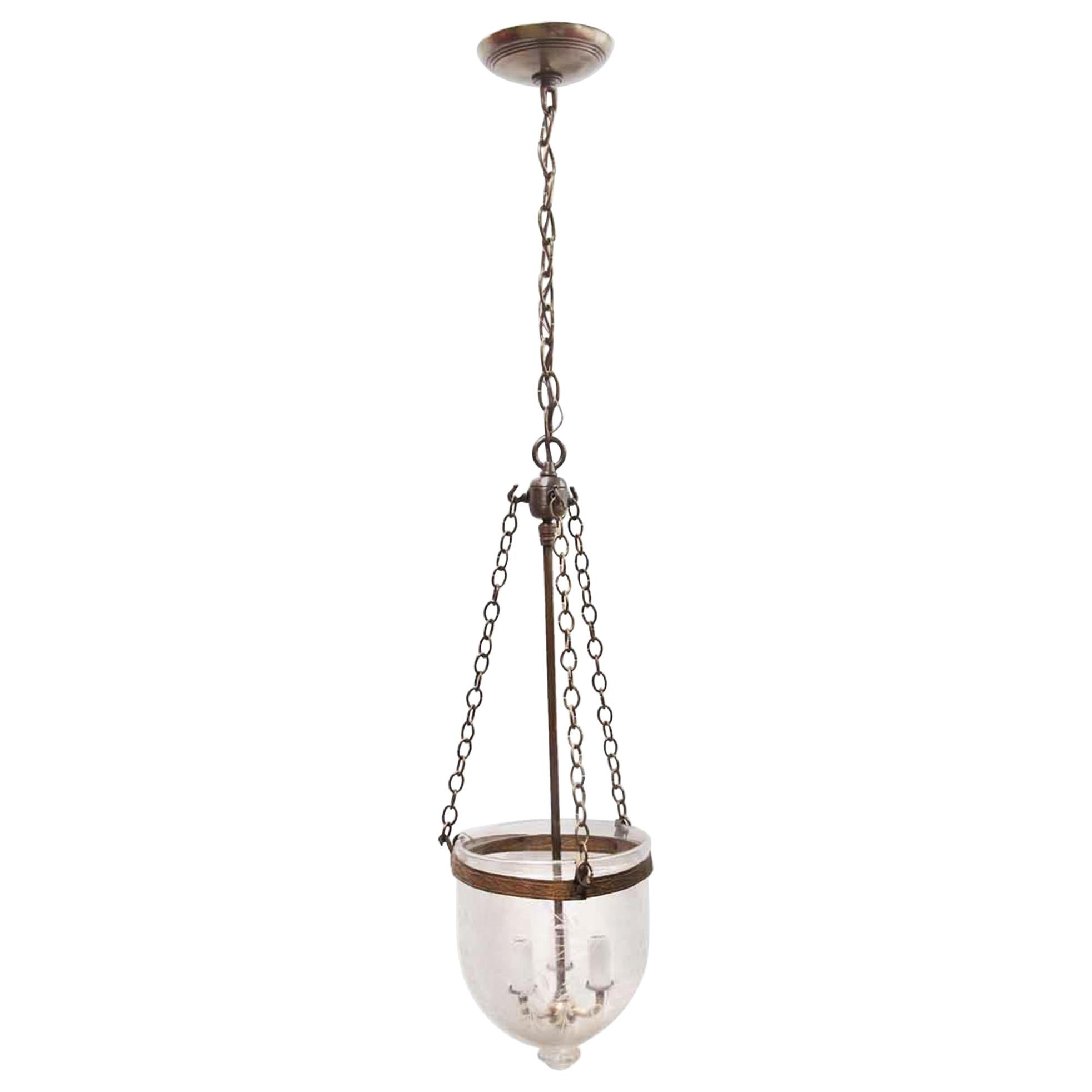 1980s Etched Clear Bell Jar Pendant Light