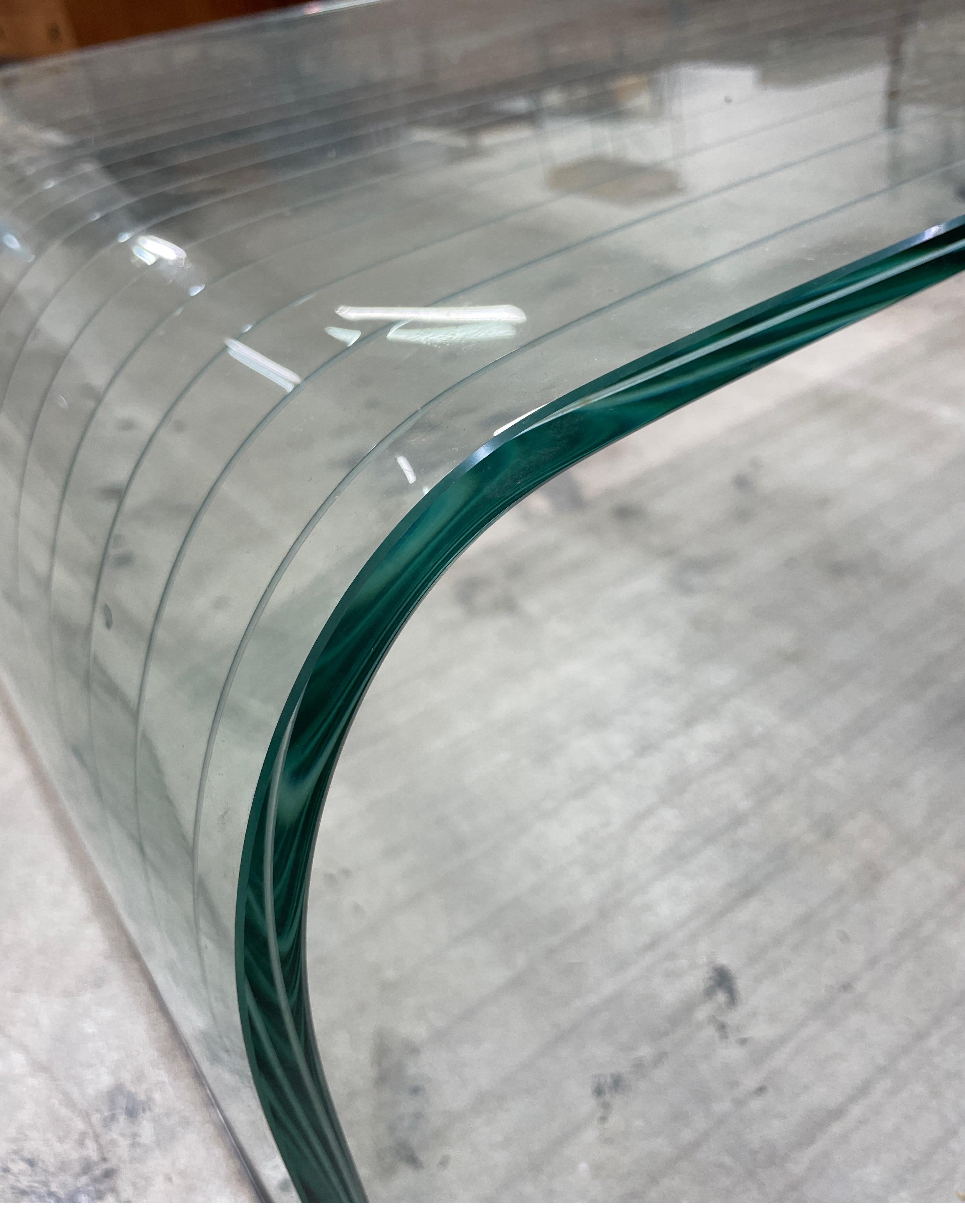 Wasserfall-Tisch aus geätztem Glas von Angelo Cortesi für Fiam, 1980er Jahre im Angebot 5