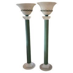 1980's Etrusken Blown Glass and Lucite Floor Lamps