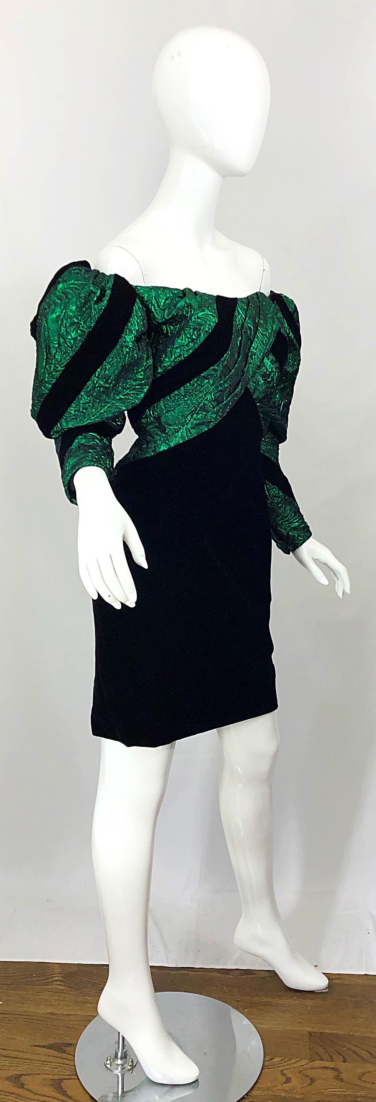 1980s Eugene Alexander Avant Garde Green + Black Vintage 80s Mini Dress 3