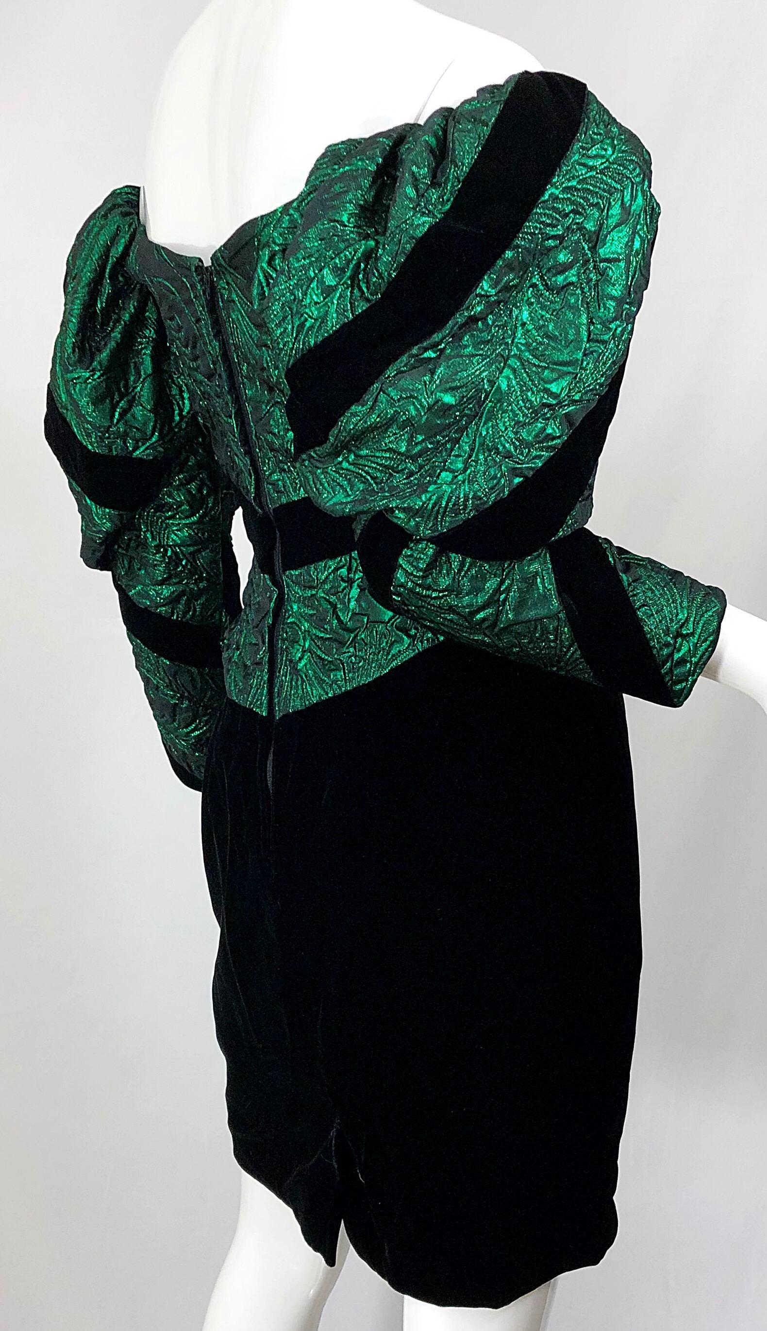 1980s Eugene Alexander Avant Garde Green + Black Vintage 80s Mini Dress 4