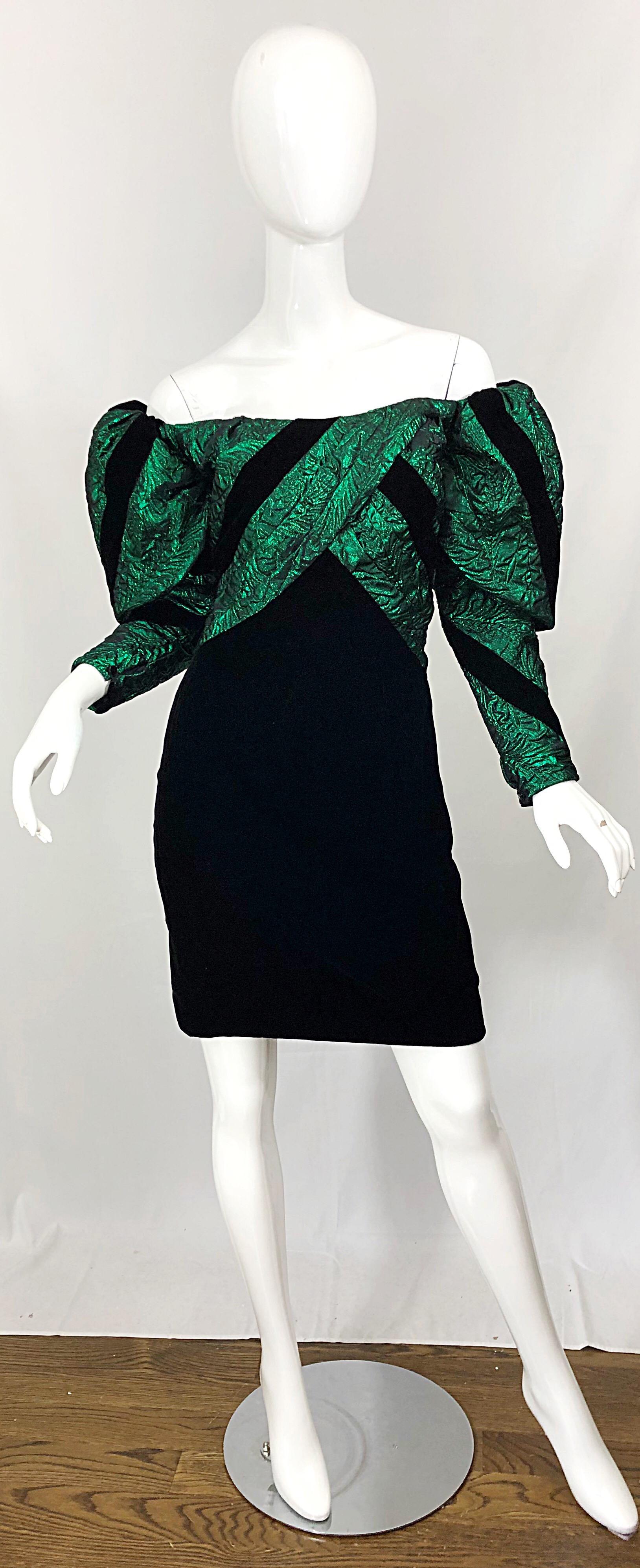 1980s Eugene Alexander Avant Garde Green + Black Vintage 80s Mini Dress 5