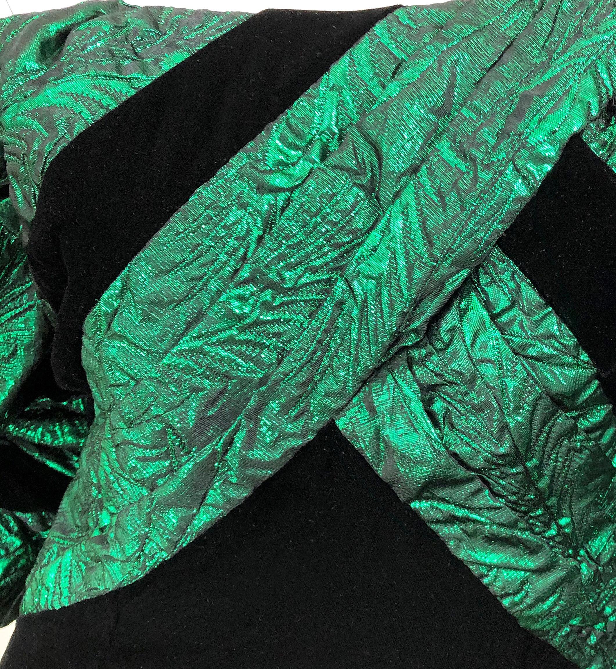 1980s Eugene Alexander Avant Garde Green + Black Vintage 80s Mini Dress In Excellent Condition In San Diego, CA