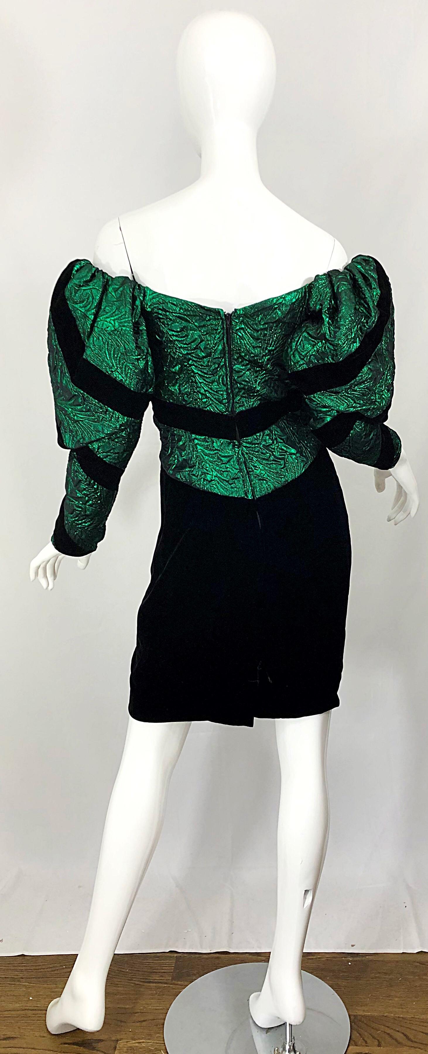 1980s Eugene Alexander Avant Garde Green + Black Vintage 80s Mini Dress 1